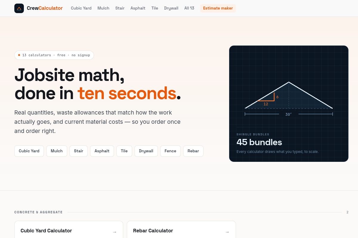 CrewCalculator website homepage